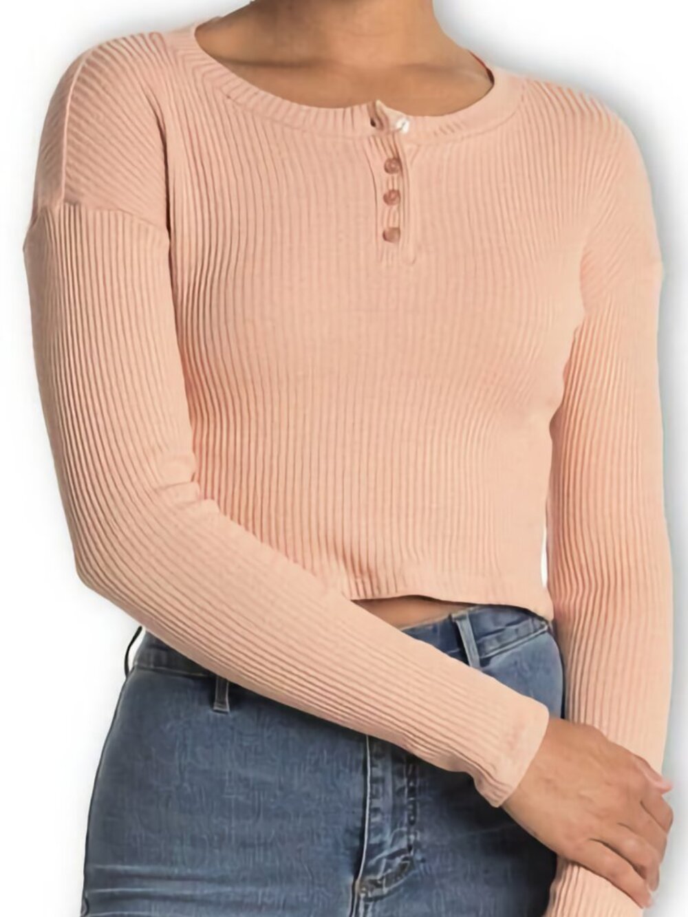 Lush Peach Rib Knit Henley Crop Top Size S Button Front Y2K Fitted Baby Tee